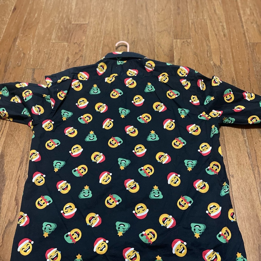North Pole Trading Company Men’s Christmas Emoji Button Down Shirt.